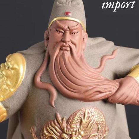 Patung Perang Kwan Kong Miniatur Modern Emas Berdiri Tongkat Emas Cina