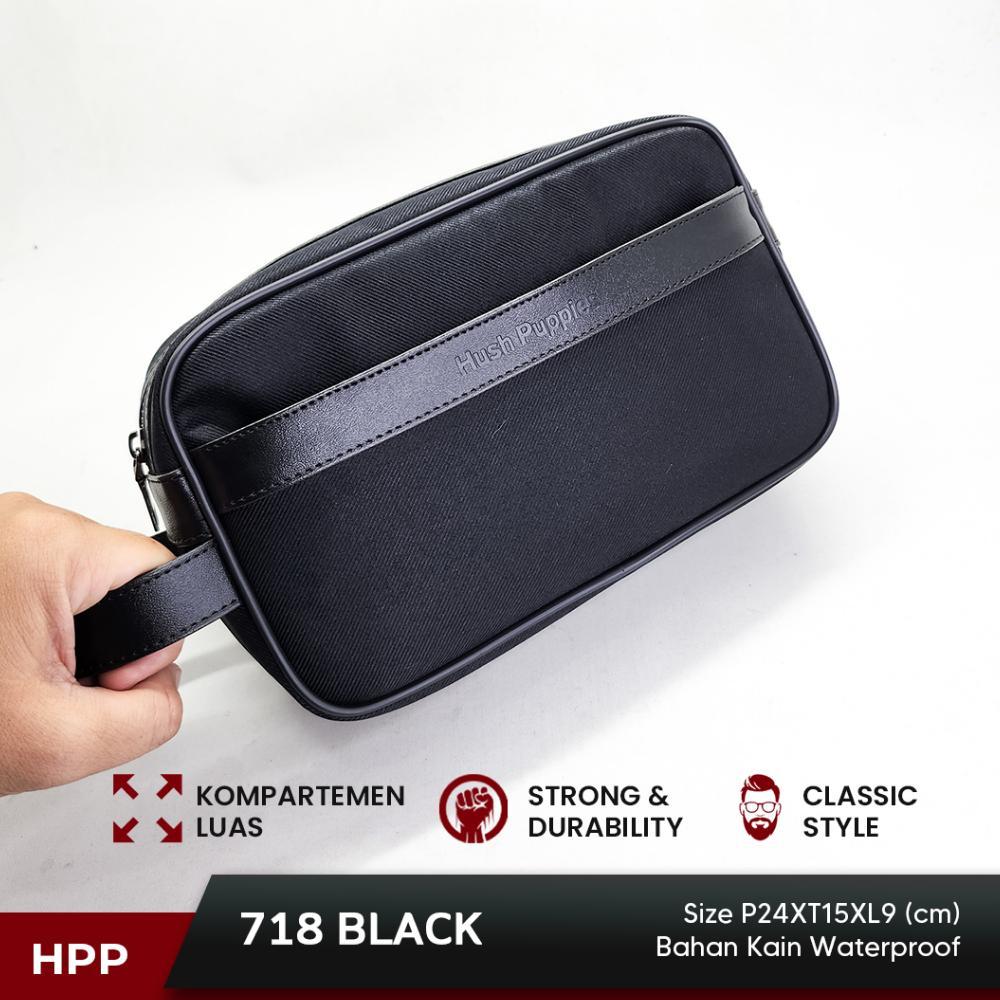 TERBARU Tas Pouch Pria Hush Puppies 718 Hitam | Clutch Bag Travel Pria Waterproof Premium