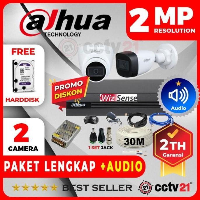 BEBAS ONGKIR - Paket cctv DAHUA Audio Suara 2MP 2 Channel Kamera 2CH Lengkap