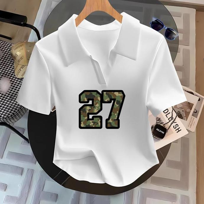 Aditamaabadipt - Short Sleeve Crop Top Baju Atasan Kaos Crop Top Polo Shirt Wanita T-shirt Kerah Wan