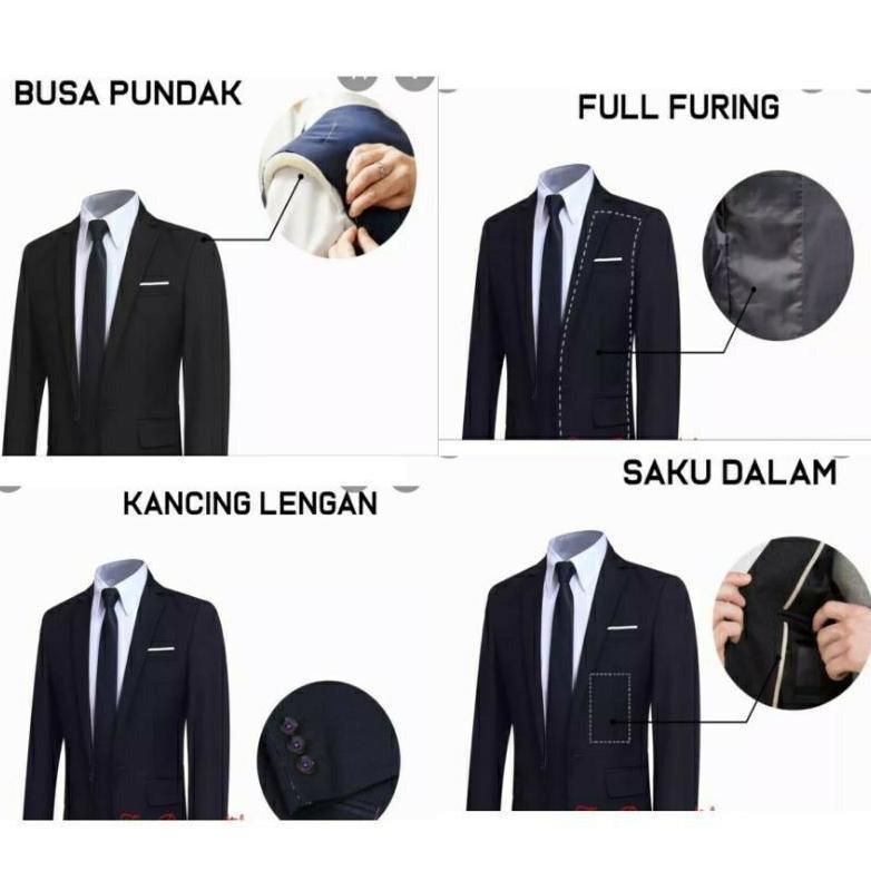 TERBARU SETELAN JAS PRIA/ setelan jas hitam list putih dan celana slimfit formal  stelan jas hitam p
