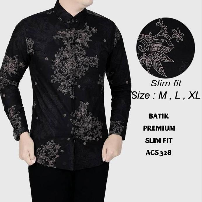 Ready KEMEJA BATIK PRIA SLIM FIT / BAJU BATIK PRIA SLIM FIT ACS 150 Casual Formal Katun Motif Mewah 