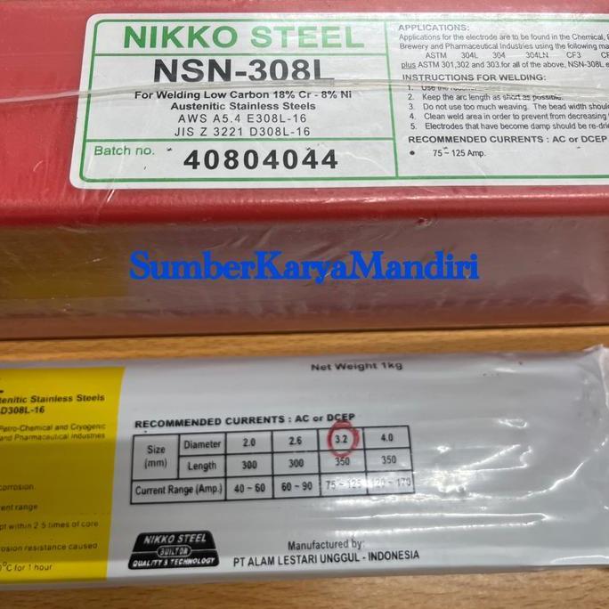 Ready Kawat Las Stainless Steel Nikko Steel NSN-308L 3,2MM / NSN 308L 3,2MM (1kg)