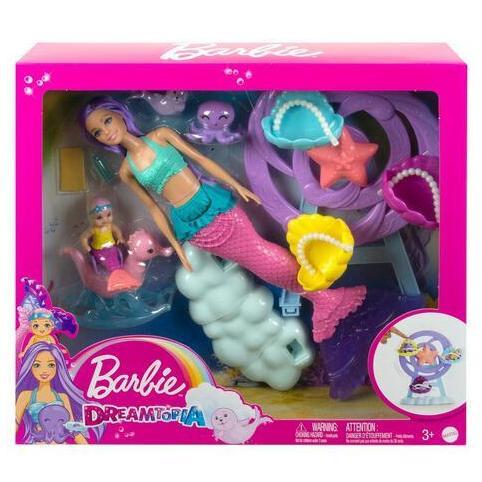 Boneka Barbie Dreamtopia Mermaid Doll Playset Plus Merbaby and 2 Pets