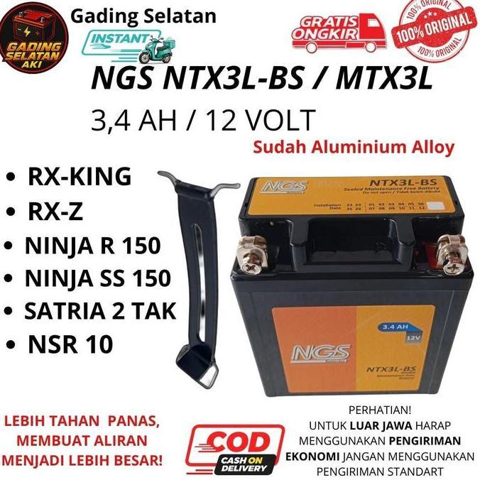 Promo Original Aki Motor Rx-King 12Volt 3,4 Ampere Aki Kering Gel Gm3-3B / Ntx3L-Bs / Mtx3L /   Ninj