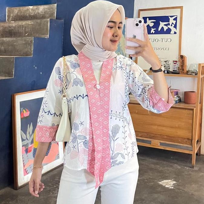 pardionsstore - blouse outer batik cod kancing 1 untuk kondangan dan kerja baju katun pendek panjang
