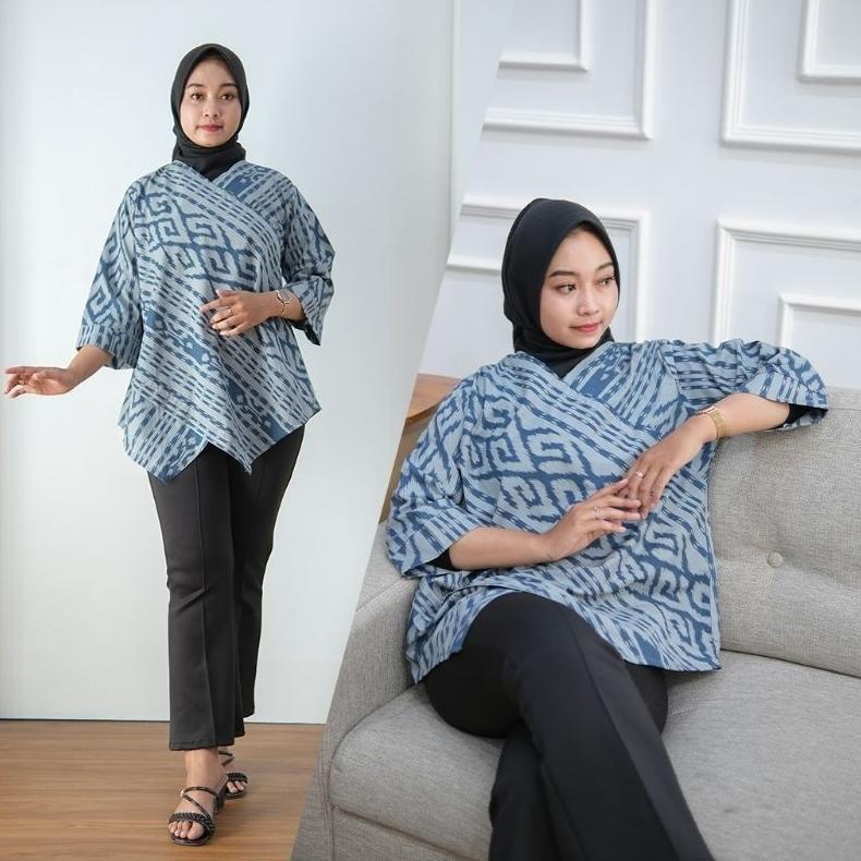 Termurah Blus Batik Jumbo Motif Etnik Lengan 7/8 Blouse Batik Songket Premium