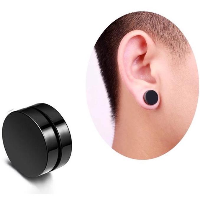 PROMO Anting Magnet Bulat Hitam Polos Murah Termurah Pria Wanita Tanpa Lubang Tindik Telinga Jepit A