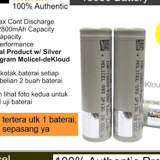 Authentic Molicel P28A 18650 Battery | Baterai Batre Batere Original