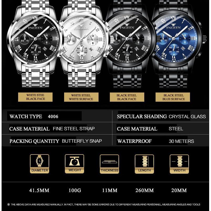 NEW FNGEEN Jam Tangan Pria Bermerek Terkenal Jam Tangan Bisnis Modis Tali Baja Bercahaya Kedap Air G