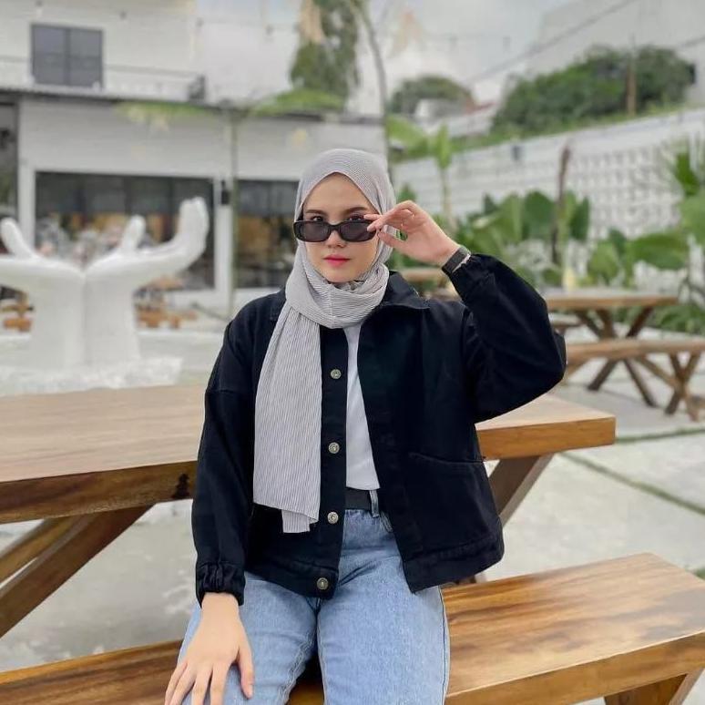 Official Jaket Denim Jeans Oversize Vintage Wanita Jacket Jins Oversize Kekinian Jaket Vintage Lenga