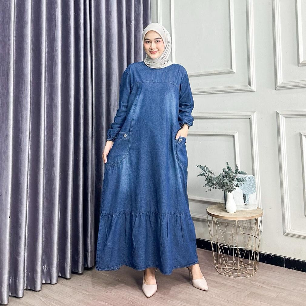 Discount Gamis Susun Jeans Wanita Non Busui Rempel Bawah