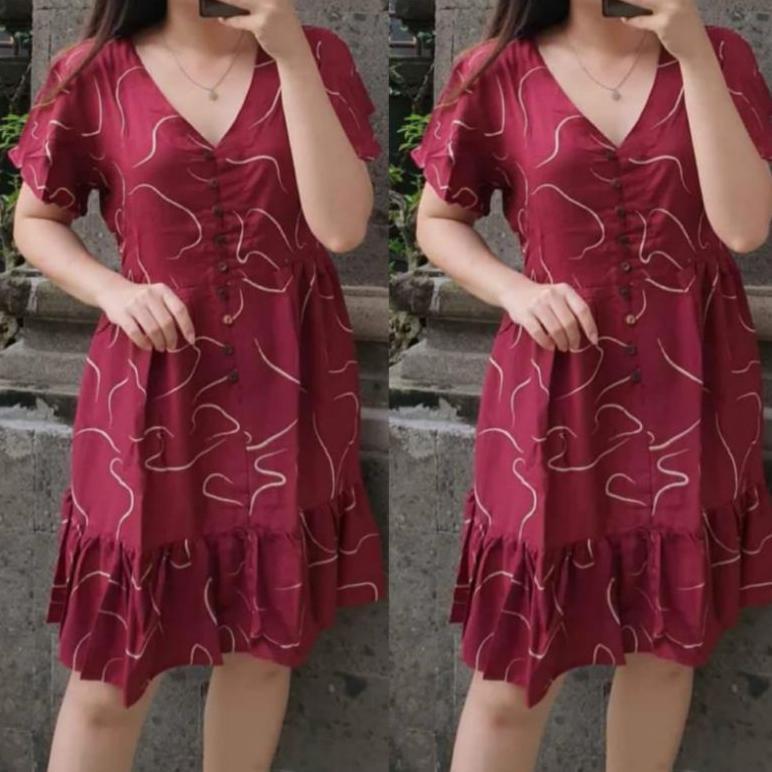 HOT DEALS Daster Polo Press Body Bumil Busui Frendly Motif Salur Mini Selutut Dress Kancing Aktif Ba