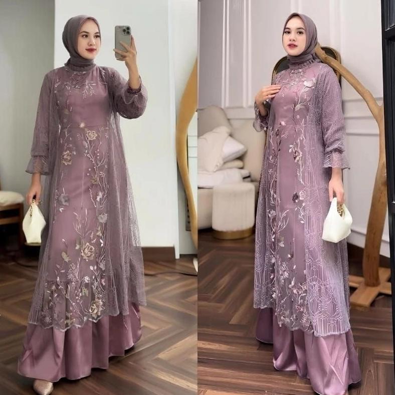 PROMO Free Hijab - Special Price ZEYA Dress Set ( Dress + Tunik Blouse Lace ) Dress Terbaru / Gamis 