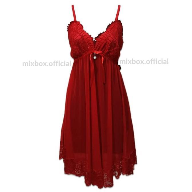 Mixbox Daster Wanita Panjang Selutut Brukat Halus Ikat Tali Belakang Lace Lingerie Jumbo-  Sharon