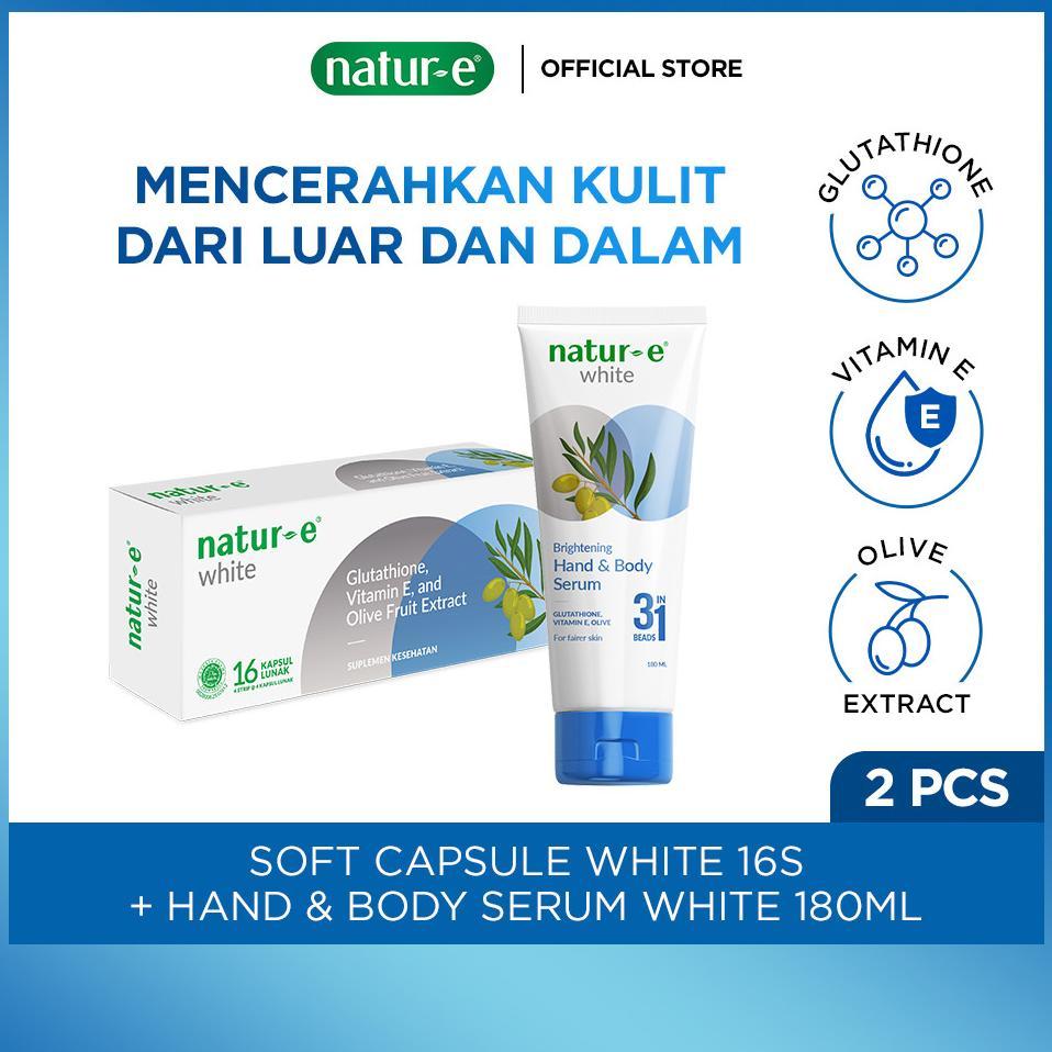 Natur-E Paket Inside-and-Out - White Soft Capsule 16s + Hand & Body Serum 180ml - Skincare & Kecanti