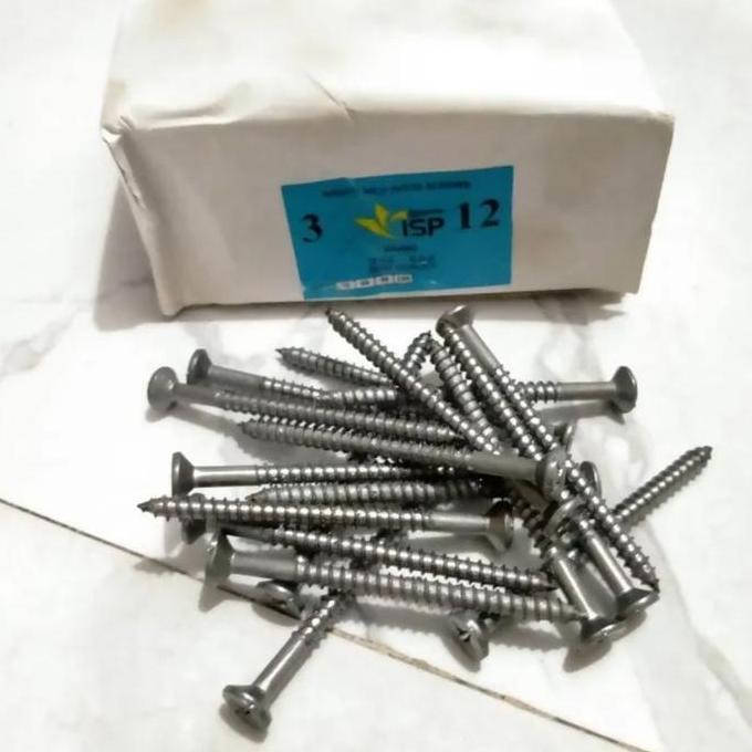 Perkotak Skrup Kayu 12 X 3 Inch Isi 70 Buah Sekrup Wood Screw Kepala Obeng Plus M12 X 75 Mm 7.5 Cm I