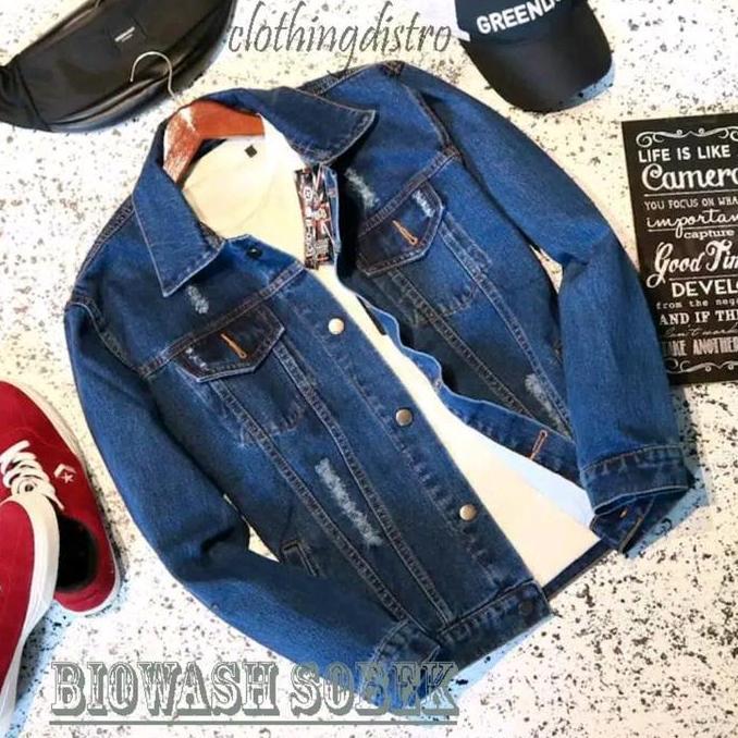 LIMITED EDITION  JAKET JEANS Cowok Casual MODEL SOBEK  Nyaman PRIA Distro DENIM COCOK UNTUK MUSIM DI