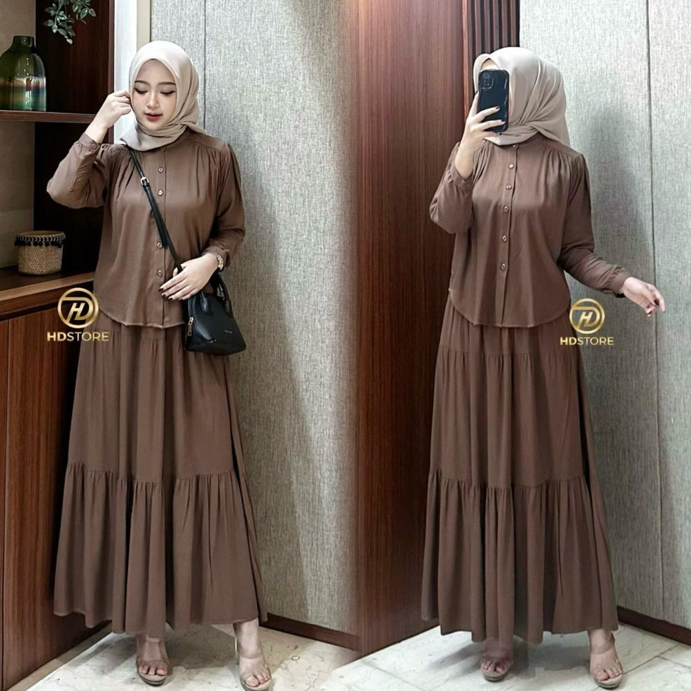 paket hemat oneset rok rayon polos - claudia set rok 2in1 bahan rayon twill setelan wanita jumbo set