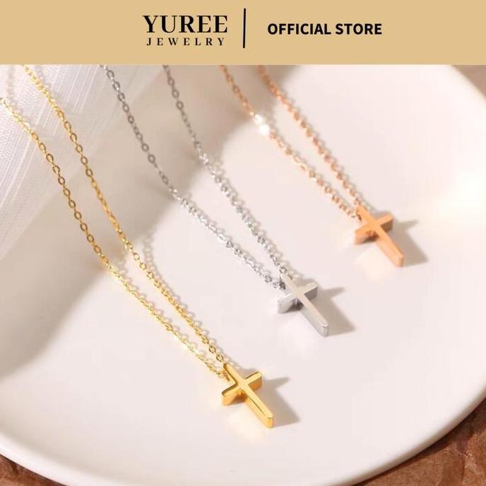 Cool- Yuree Cross Necklace Perhiasan Kalung Salib Titanium Kalung Salib Polos Stainless Steel Kalung