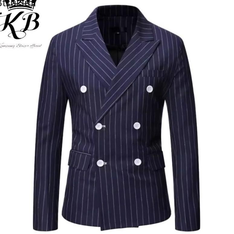 NEW DEALS Jas Blazer Pria Garis garis Slimfit Kancing 6 Terbaru-Jas Blazer Pria Motif Strip Double b