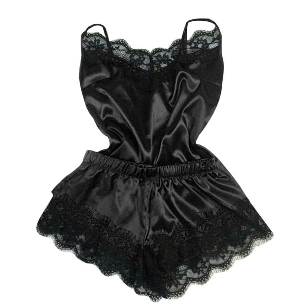 BESTPROMO Stelan Piyama Baju Tidur Wanita Tali Satu Celana Pendek Satin Renda #15