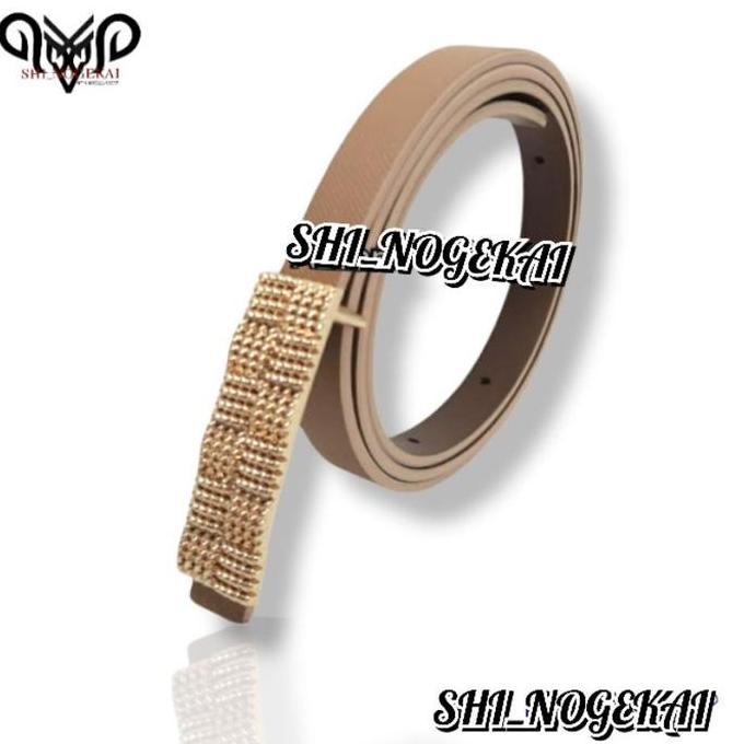Sabuk ban kecil wanita JUMBO ikat pinggang kulit Perempuan Hitam Stainless