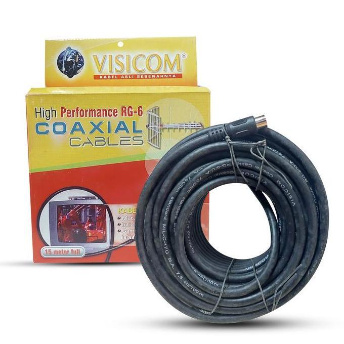 Kabel Antena TV Visicom Coaxial Rg6 + Jack 15 Meter