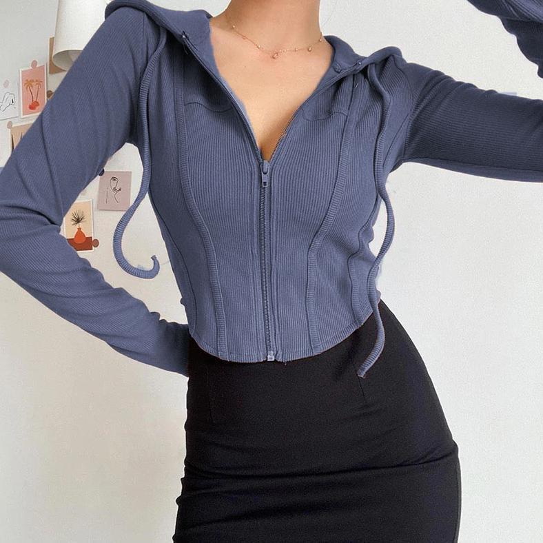 PROMO LONG SLEEVE REINA HOODIE CROP TOP ZIPPER / JAKET ZIPPER