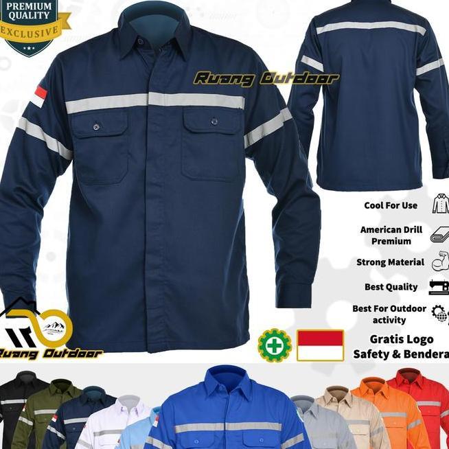 Baju Atasan Kemeja Safety K3 Outdoor Lengan Panjang Navy