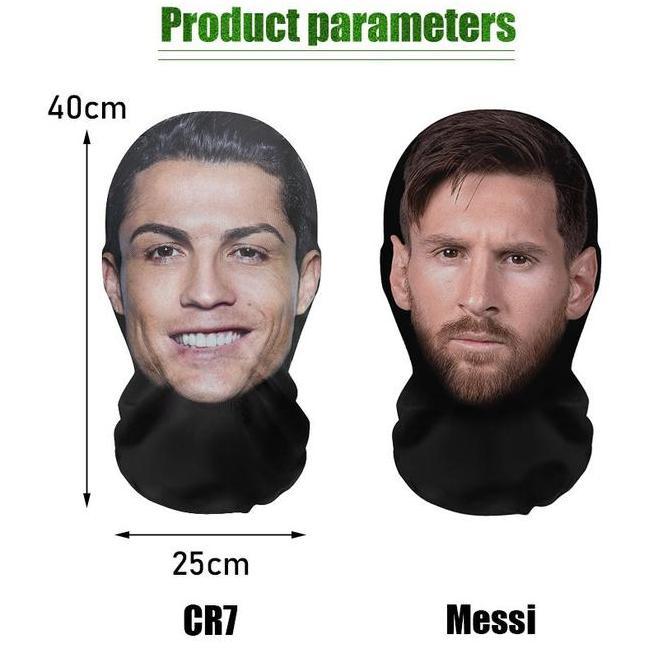 SWALLOWTAIL Topeng Penutup Kepala 3D Balaclava Mask Masker Full Face Motif Lionel Messi, Cristiano R