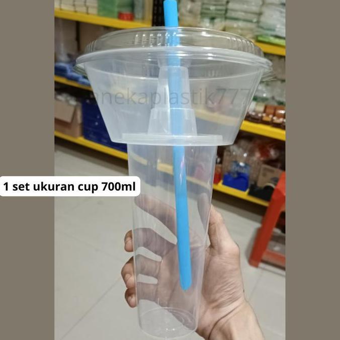 Dispo- Snack Tray Cup Minum + Makan Ukuran 380Ml 400Ml 500Ml 700Ml Cup Minum Kekinian Cup Injection 