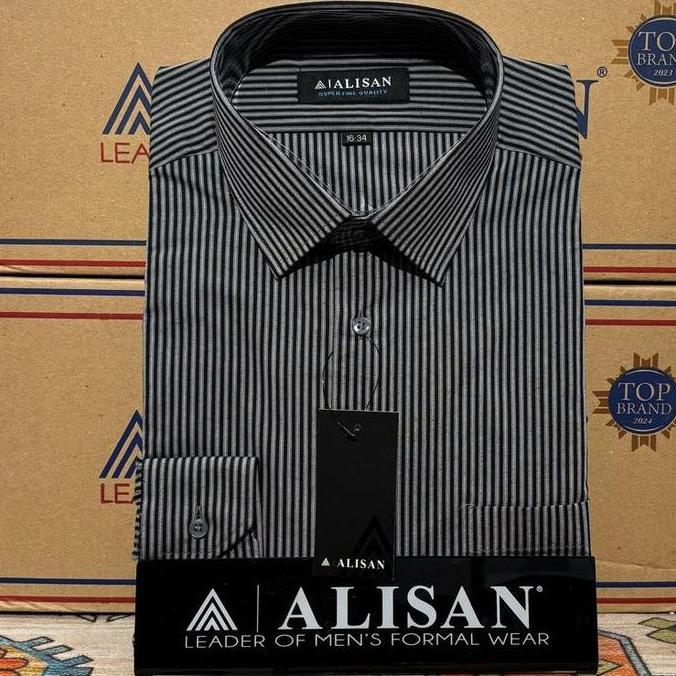 Riore- Kemeja Alisan Salur Garis Reguler Lengan Panjang