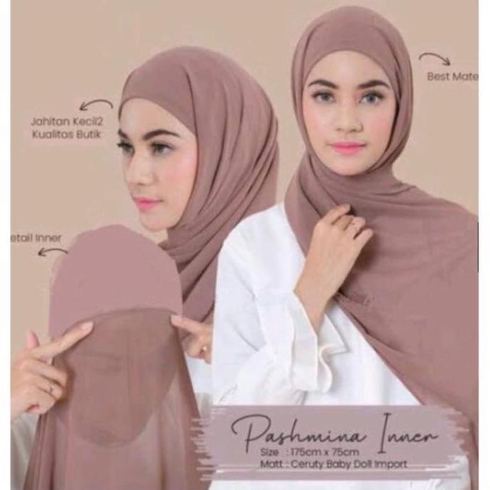 Hijab pashmina inner 2 in 1/pashmina inner ceruty baby doll/kerudung pashmina instand panjang plus i