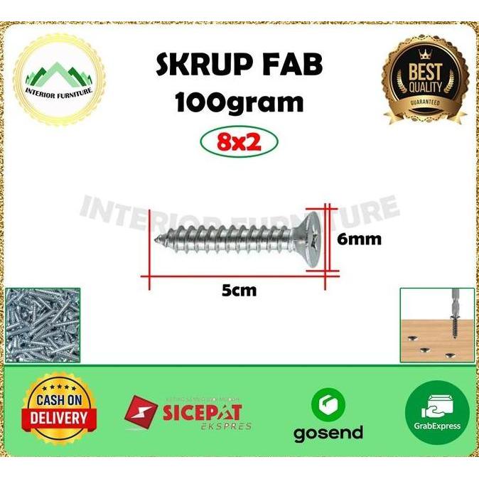 Sekrup FAB HARDEN kayu sekrup Triplek 8 x 2 (5 cm) isi 600 pcs