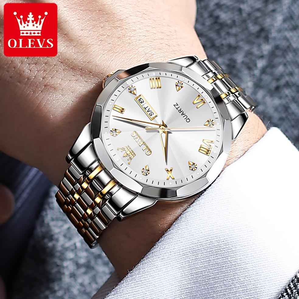 SUPER DEAL Olevs Jam Tangan Pria 9931 Original Anti Air Rantai Luxury Kalender Analog Luminous Man W