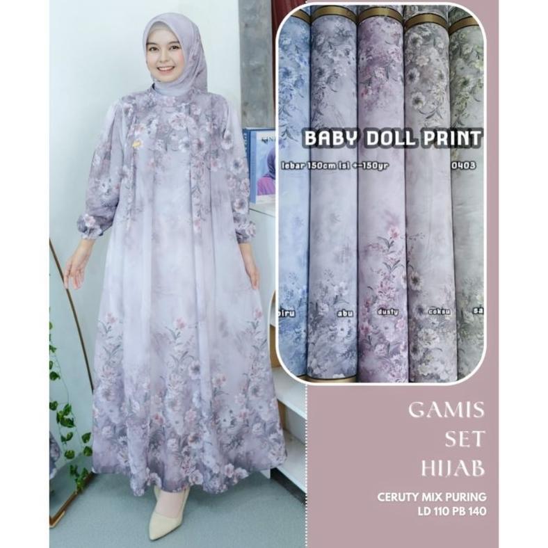 TERLARIS GAMIS ONE SET HIJAB CERUTY BABY DOLL/GAMIS HIJAB TERBARU/GAMIS MUSLIMAH ONE SET HIJAB