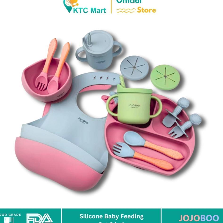 Jojoboo - 8 In 1 Peralatan Makan Bayi Set Silicon Suction Food Grade Baby Feeding Set