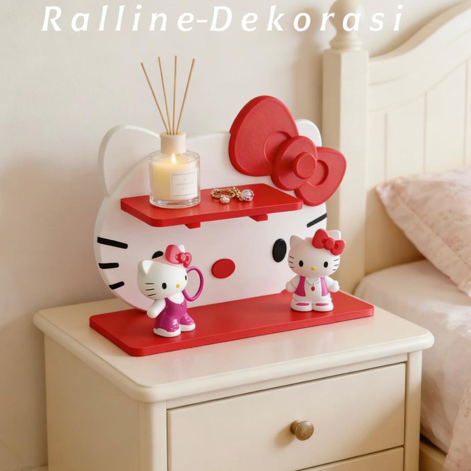 Rak Meja Hello Kitty Lucu - Organizer Meja Rias 2 Warna Merah & Pink