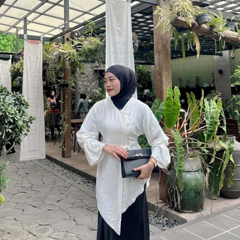 Sale Pola Wear Aruna Tunik Wanita Linen Kancing Side Bottom Long Asimetris