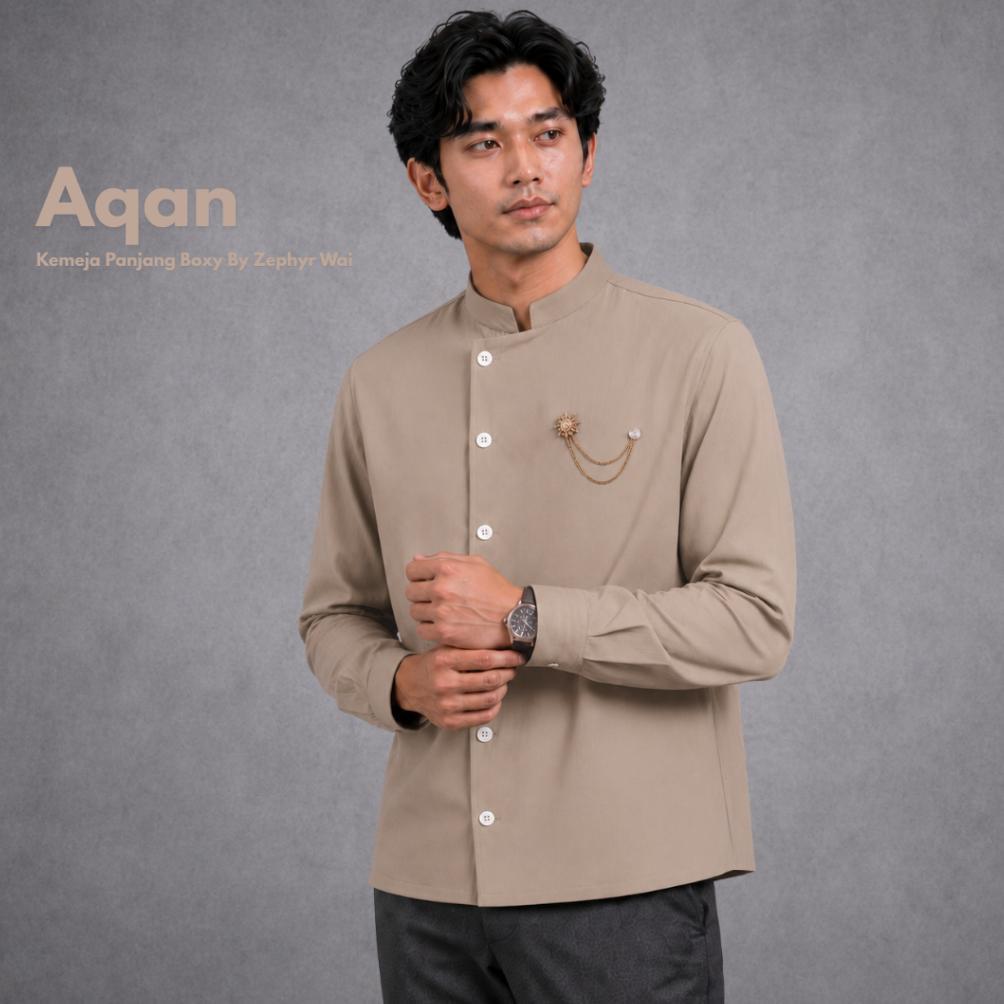 TERMURAH AQAN - Koko Beskap kemeja boxy moderen lengan panjang baju formal polos pria raya lebaran u