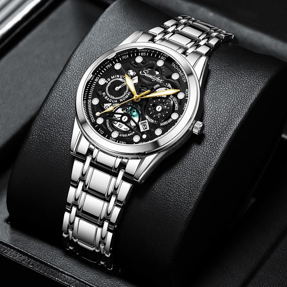 HOT Sunlifex Jam Tangan Pria  9001 Original Display Kuarsa Anti Air Tali Stainless Steel Santai Mode