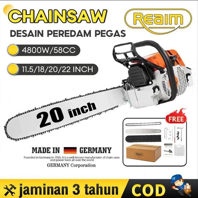 Terlaris Reaim Mesin Potong Kayu 52Cc 20Inch Chainsaw 2Tak Untuk Gergaji Mesin Alat Outdoor Mesin Ge