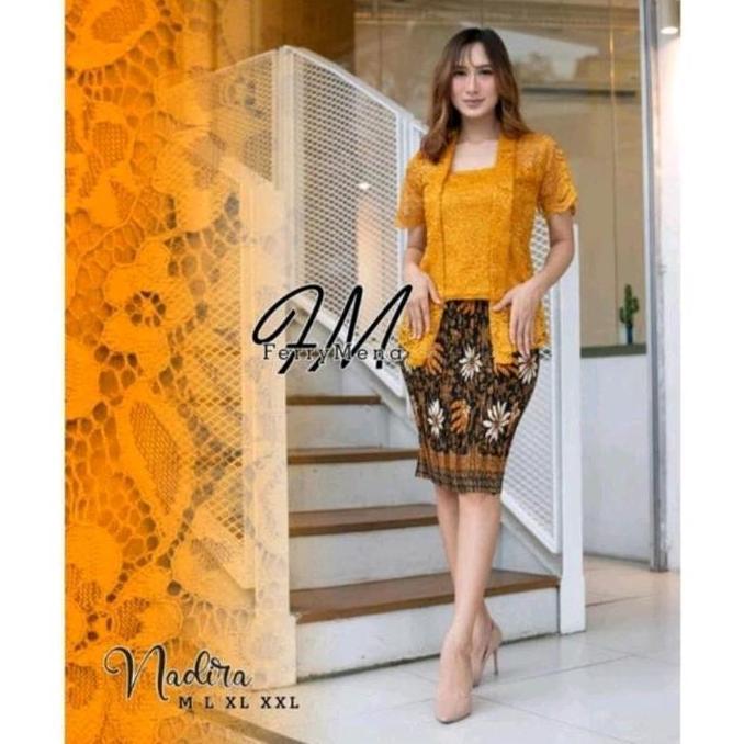 Atasan Kebaya Brokat Modern Set Kebaya Kutubaru Lengan Pendek Nadira Baju Wanita