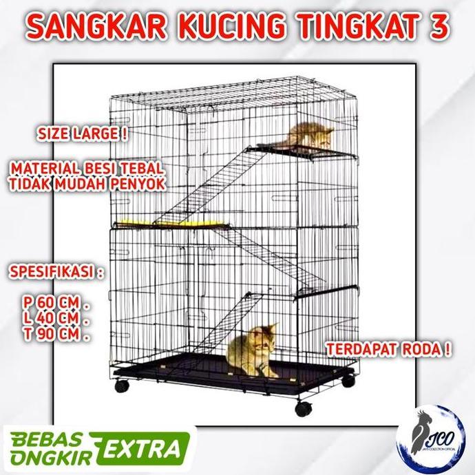 Promo- Kandang Kucing Lipat 3 Tingkat Dengan Roda Kandang Kucing Tingkat 3 L