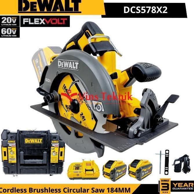 DEWALT DCS578X2 Mesin Gergaji Kayu Sirkel Baterai Cordless Brushless Circular Saw 7" 184MM 60V 9.0AH