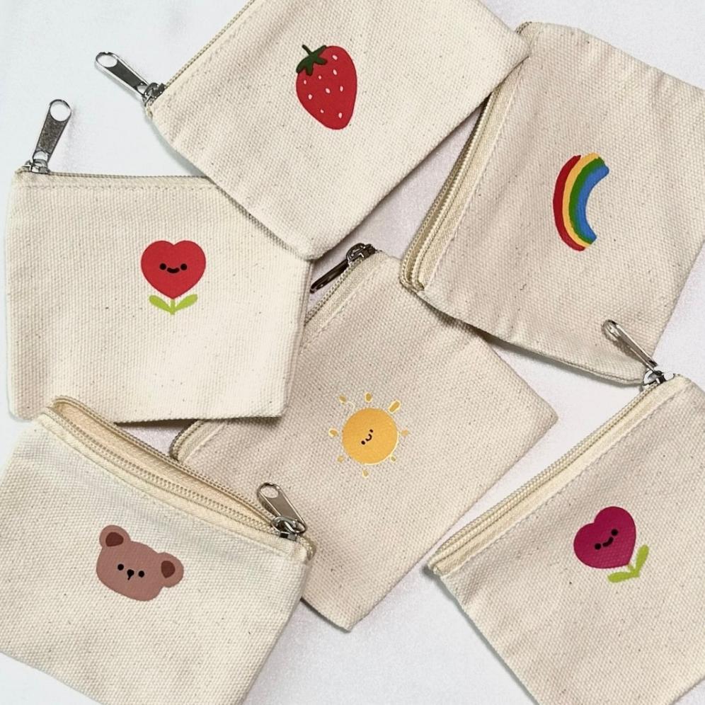 HEMAT SANDAE Korean Canvas Mini Pouch | Dompet Wanita Kanvas Cute Korean Style | Karakter Lucuu | do