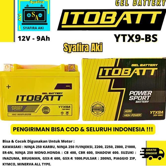 AKI MOTOR KAWASAKI NINJA ER6N YTX9 YTX9A ITOBATT AKI KERING READY