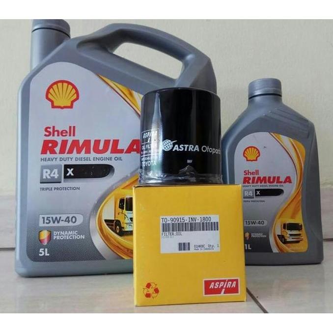 Oil- New- Paket Oli Mobil Diesel Shell Rimula R4X 6 L + Filter Oli Fortuner