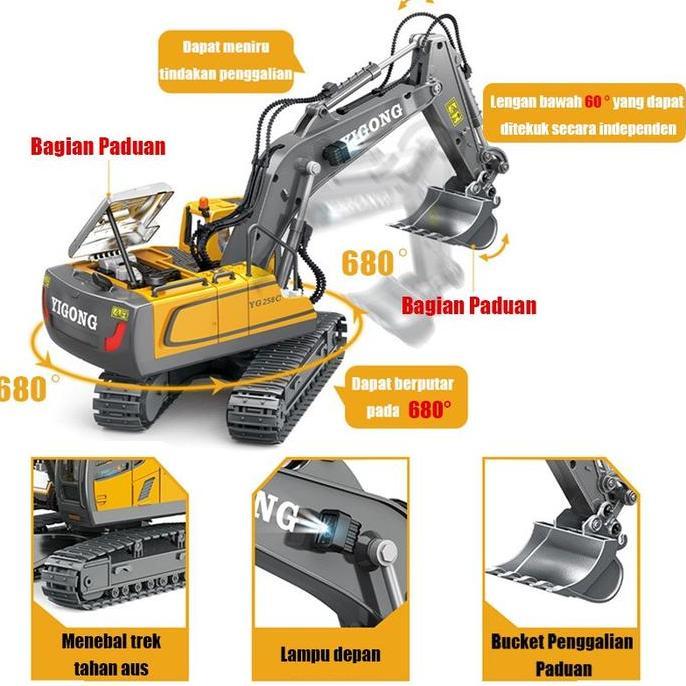 Nodia Toys 2.4G Mobil Remote Control Besar Excavator / Model Paduan Simulasi Kendaraan Mobil Besar E